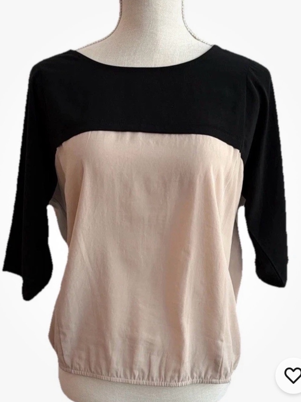 LOFT Black and Cream Women's 3/4 Sleeve Blouse w Stretchy Hem Size SP